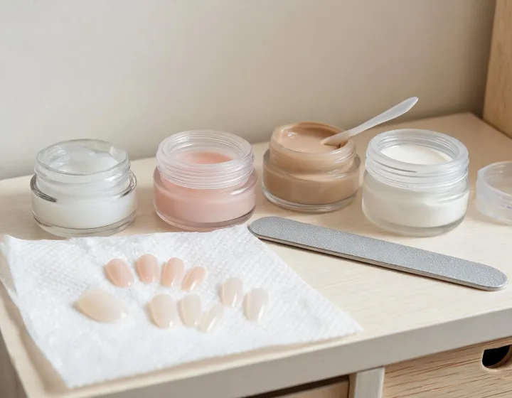 builder gel for press on nails on a cosmetics bench, illustration only